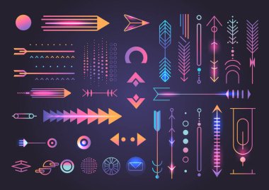 Geometrik şekiller farklı şekiller ve oklar koleksiyonu finansal teknoloji fintech konsepti yatay vektör ilülasyonu