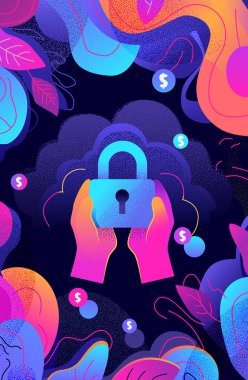 para küresel ödeme güvenliği ve koruma finansal bankacılık zenginlik dönüşüm teknolojisi fintech yatırım alışveriş konsepti dikey vektör çizimi