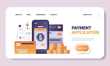 Çevrimiçi bankacılık akıllı cüzdan ödeme uygulama fintech yatırım konsepti yatay kopyalama alanı çizimi