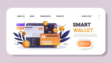 Çevrimiçi bankacılık akıllı cüzdan ödeme uygulama fintech yatırım konsepti yatay kopyalama alanı çizimi