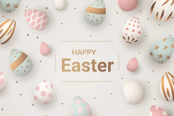 Frohe Ostern Grußkarte Mit Eiern Pastellfarben Frühling Feiertag Karte Horizontale Stockillustration