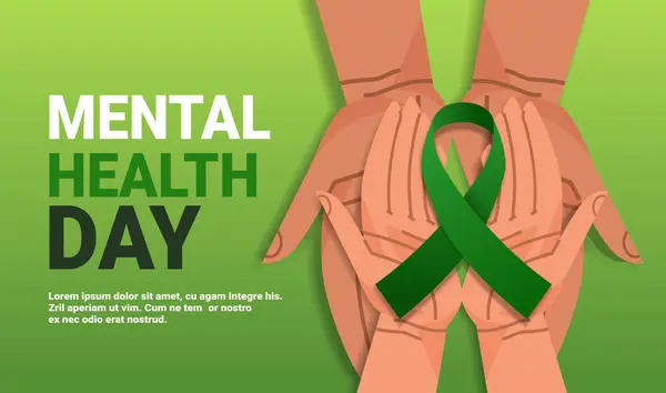 Всесвітній День Психічного Здоров Місяць Банер Людські Руки Тримають Зелену Ліцензійні Стокові Вектори
