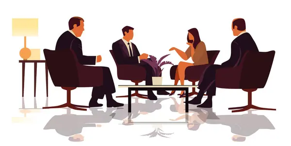 Empresários Discutindo Durante Reunião Lobby Hotel Ilustração Vetorial Horizontal Ilustração De Bancos De Imagens
