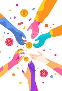 Para tutan insan elleri mali bankacılık servet dönüşüm teknolojisi fintech iş yatırım alışveriş para küresel ödeme konsepti dikey vektör çizim