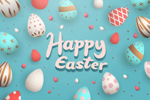 Tarjeta Felicitación Pascua Feliz Con Huevos Colores Pastel Tarjeta Celebración — Vector de stock