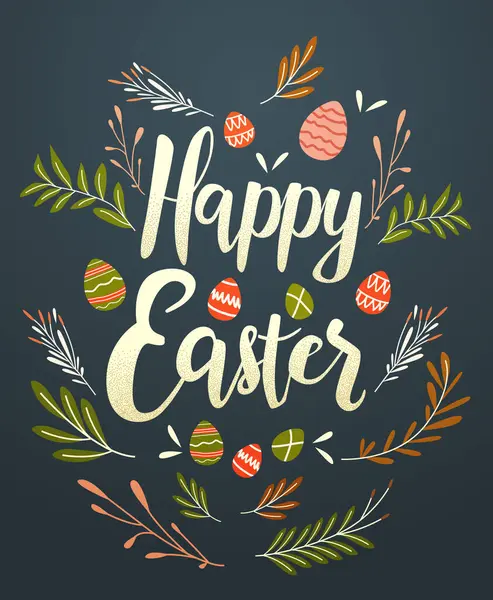 Tarjeta Felicitación Pascua Feliz Con Huevos Colores Flores Banner Celebración — Vector de stock