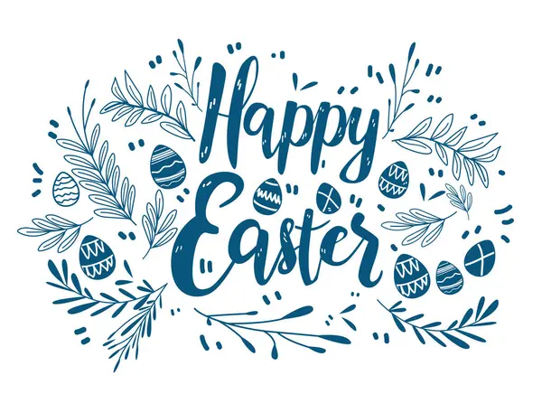 Tarjeta Felicitación Pascua Feliz Con Huevos Flores Banner Celebración Vacaciones — Vector de stock