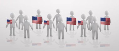 Amerika Birleşik Devletleri bayraklarıyla ayakta duran insan siluetleri ABD başkanlık seçim konseptini yatay vektör illüstrasyonuna işaret ediyor