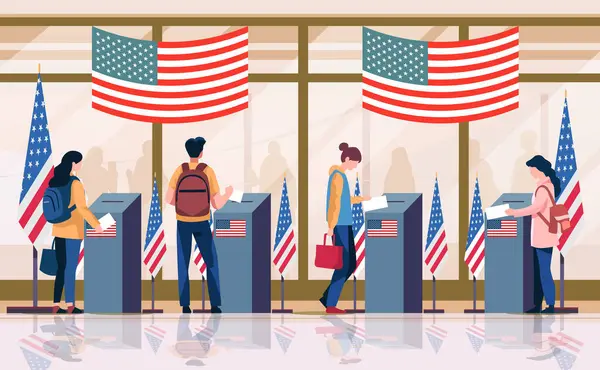 Ψηφοφόροι Ψηφίζουν Στο Εκλογικό Κέντρο Κατά Διάρκεια Των Ψηφοφόρων Ψηφοδέλτια — Διανυσματικό Αρχείο