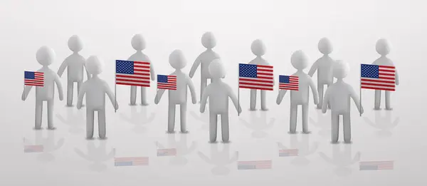 Emberek Sziluettek Álló Amerikai Egyesült Államok Zászlók Usa Elnökválasztás Koncepció — Stock Vector