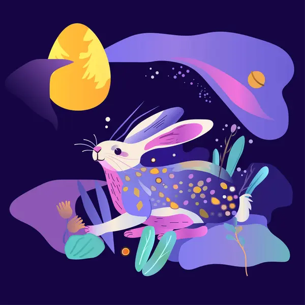 Happy Easter Greeting Card Rabbit Spring Holiday Celebration Card Vector — Stock Vector