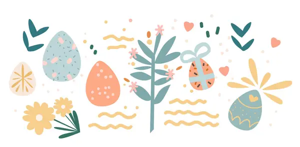 复活节快乐贺卡 上面有彩绘彩蛋的彩蛋 春节假期庆祝卡片水平矢量插图 图库插图