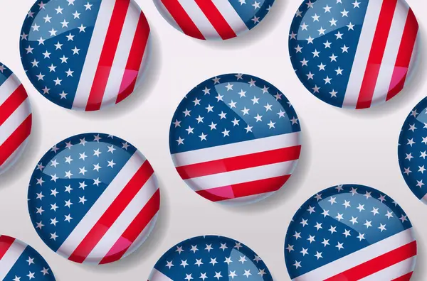 美国国旗上光滑圆圆的按钮图标美国总统选举概念横向矢量插图 图库矢量图片