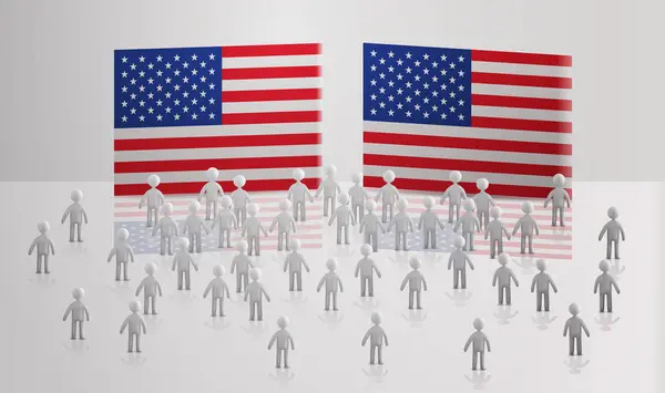 站在美国国旗附近的人物形象美国总统选举概念横向矢量图解 免版税图库插图