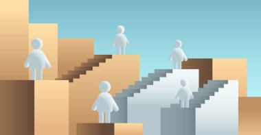 İnsanlar semboller insan figürleri merdiven tırmanma liderlik rekabet konsepti yatay vektör illüstrasyon