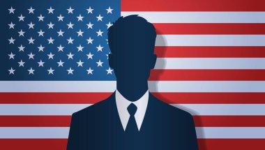 Amerika Birleşik Devletleri başkanlığı seçimleri erkek milletvekili konsepti Amerikan bayrağı yatay portre illüstrasyonu yakınında