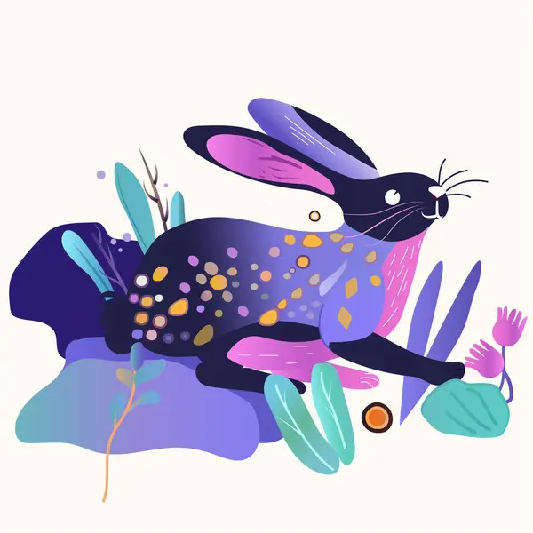 Frohe Ostern Grußkarte Mit Kaninchen Frühling Feiertag Karte Vektor Illustration Stockillustration