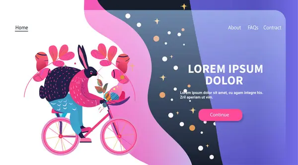 Tarjeta Felicitación Feliz Pascua Con Conejo Montar Bicicleta Primavera Celebración Gráficos Vectoriales