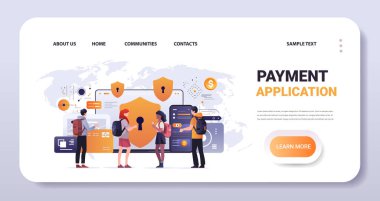 Finansal güvenlik parası koruma uygulama güvenilirlik büyüme fintech iş yatırım konsepti alan yatay vektör illüstrasyonunu kopyalama