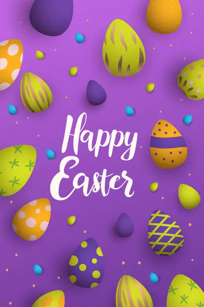 复活节快乐贺卡 上面有彩绘彩蛋的彩蛋 春节庆祝卡片垂直画图 图库矢量图片