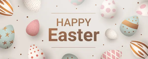 ハッピーイースター パステルカラー春の休日の祝賀カード横ベクターイラストで卵とグリーティングカード ストックイラスト
