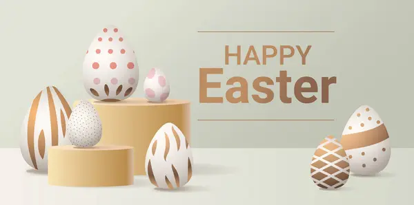 Happy Easter Greeting Card Eggs Pastel Colors Spring Holiday Celebration Vector Graphics