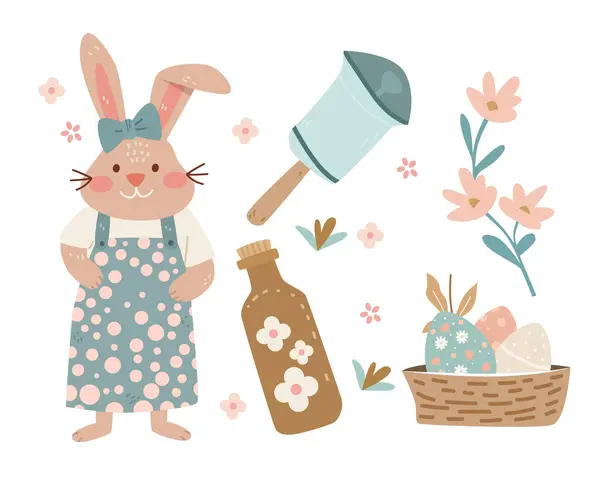 ウサギの卵と春の花とハッピーイースターグリーティングカード パステルカラー 休日の祝祭カード ベクターイラスト ロイヤリティフリーストックベクター