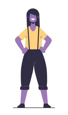 Genç bir kadın ya da genç bir kız günlük kıyafetlerle poz veriyor kadın çizgi film karakteri ayakta dikey vektör çizimi yapıyor.