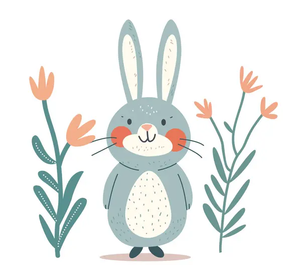 Happy Easter Greeting Card Rabbit Spring Flowers Pastel Colours Card Stok Ilustrasi Bebas Royalti