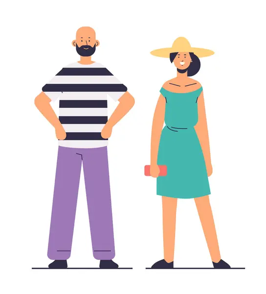 Junger Mann Und Frau Posieren Lässiger Kleidung Cartoonfiguren Die Zusammen Stockvektor