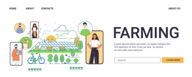 İnsanlarla çiftçilik çevre dostu uygulamalar kavramı sera ağaçları minimalist stil Vektör illüstrasyonu