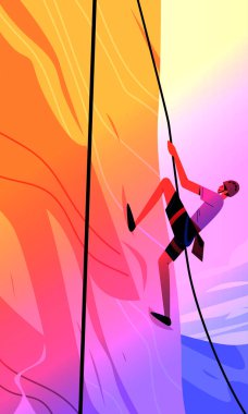 Kaya tırmanışçısı canlı kayalık rengarenk arka plan aktif yaşam tarzı soyut tasarım vektörü çizimi