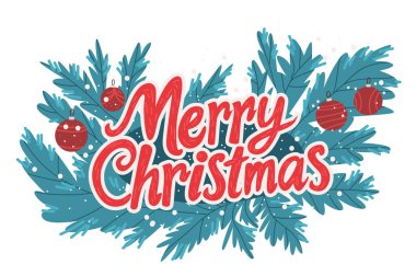 Noel kutlamaları çam dalları kırmızı süsler kar taneleri dekoratif bayram temalı illüstrasyon