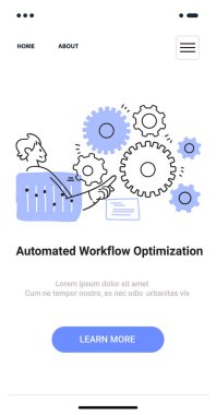 Otomatik iş akışı optimizasyonu konsepti vitesler ve kişi ile etkileşim ince çizgi biçimli mobil uygulama ekran gösterimi.