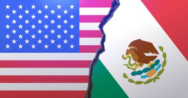 ABD Meksika ticaret konsepti bayrakları pürüzlü çizgi ekonomik gerilim grafik tasarım çizimi illüstrasyonuna bölündü