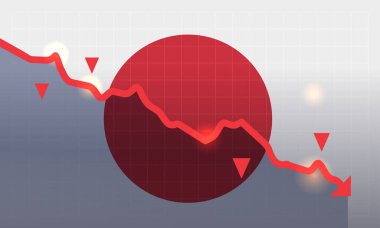 Japonya ticari savaş tarifeleri savaş ekonomik düşüşü kırmızı grafik grafik ok finansal kriz konsepti gri şebeke vektör ilülasyonu