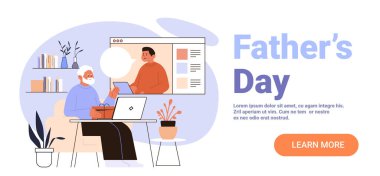 Baba ve oğul videosu kutlama hediyesi olarak rahat oturma odası bitkileri modern web sitesi illüstrasyonları