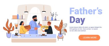 Babalar Günü Aile Kutlaması Mutfak Kahvesi Hediyesi Neşeli insanlara ev bitkilerini sıcak ev yapımı web sunucusu illüstrasyonları