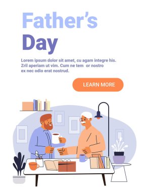 Baba oğul, Babalar Günü 'nü birlikte kutluyorlar. Birlikte gülümsüyorlar. Kahve hediyelerini paylaşıyorlar.