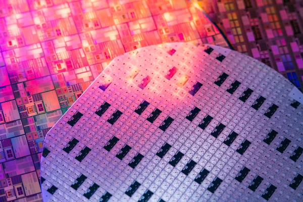 Obleas Silicio Con Microchips Utilizados Electrónica Para Fabricación Circuitos Integrados Imagen de archivo