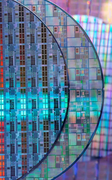 Obleas Silicio Con Microchips Utilizados Electrónica Para Fabricación Circuitos Integrados Fotos De Stock