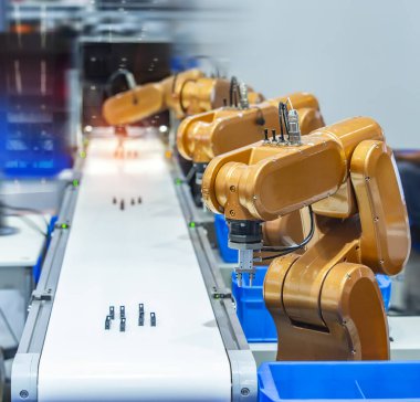 Otomatik kavrama ve akıllı robot akıllı fabrika, endüstri 4.0 ve teknoloji üzerinde çalışıyor.