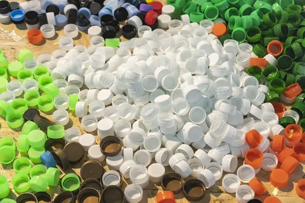 Multi-colored plastic bottle caps background
