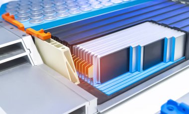 Elektrikli araba lityum pil ve güç bağlantılarının modeli