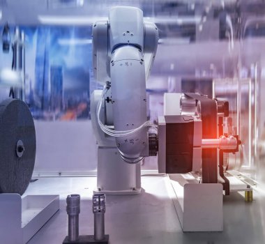 Otomatik kol, üretim hattı arasındaki metal mekanizmalı şaft parçalarını parlatacak. otomotiv parçaları üretim süreci.