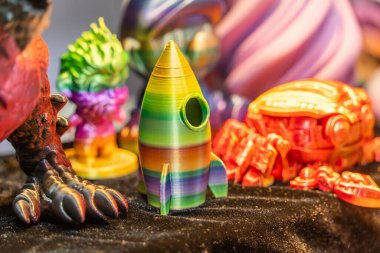 Roket baskılı 3D yazıcı. Yakın plan. İlerici modern katkı teknolojisi 4.0 endüstriyel 