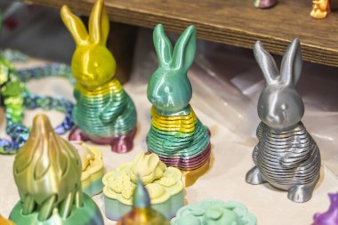 Tavşan yakın çekim nesnesi 3D yazıcı kapağı. İlerici modern katkı teknolojisi 4.0 endüstriyel devrim