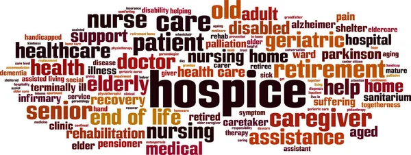 Concetto Hospice Cloud Collage Fatto Parole Sull Ospizio Illustrazione Vettoriale — Vettoriale Stock
