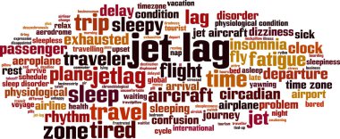 Jet lag word cloud concept. Collage made of words about jet lag. Vector illustration clipart