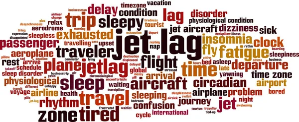 Stock vector Jet lag word cloud concept. Collage made of words about jet lag. Vector illustration